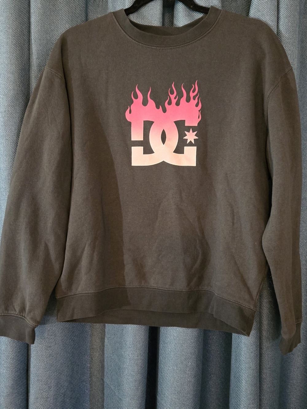 DC Brown Crewneck Sweatshirt with Pink Flame Logo